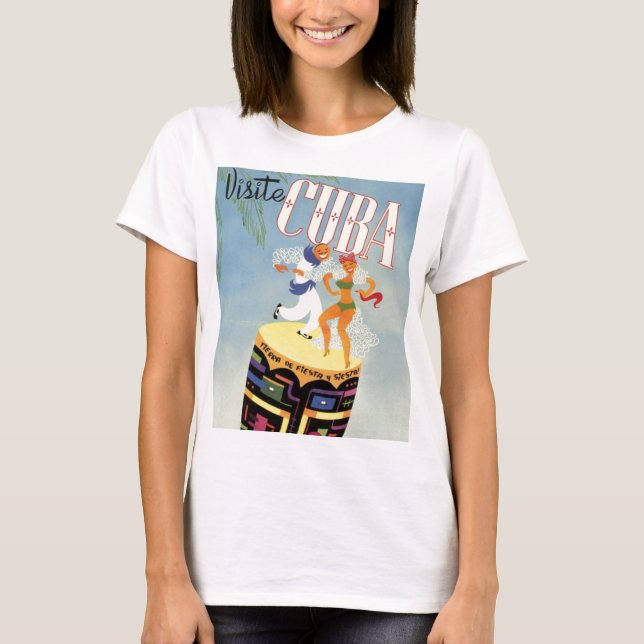 Visit Cuba Tiki Fiesta Siesta Vintage Holiday Isle T-Shirt (Front)