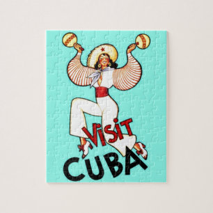 Visit Cuba Vintage Travel Illustration Art Jigsaw Puzzle