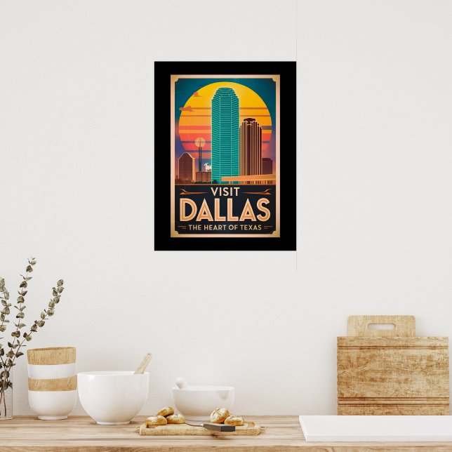 Visit Dallas – Retro Skyline Travel Poster (Kitchen)