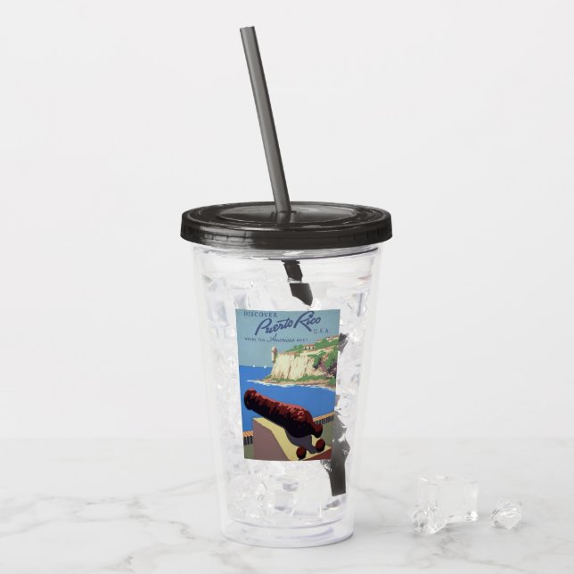 Visit El Morro Fortress, Puerto Rico, Old San Juan Acrylic Tumbler (Front Ice)