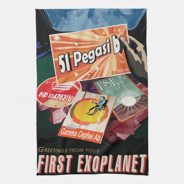 Visit First Exoplanet Found Outside Solar System  Tea Towel (Vertical)