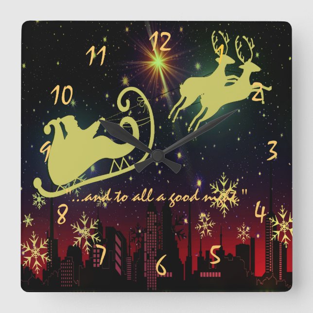 visit from st Nicholas Night Before Christmas Square Wall Clock (Front)