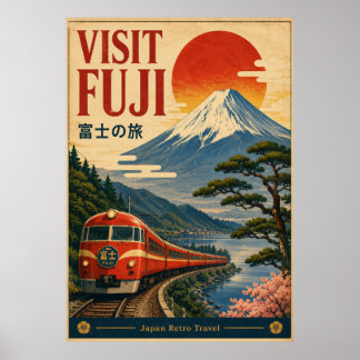 Visit Fuji Japan Retro Travel Poster | Vintage Tra