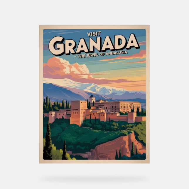 Visit Granada Vintage Travel Art Acrylic Sign (Front)