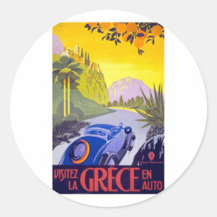 Visit Greece By Car - Vintage Travel Classic Round Sticker
