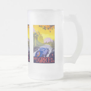 Visit Greece By Car - Vintage Travel Frosted Glass Beer Mug