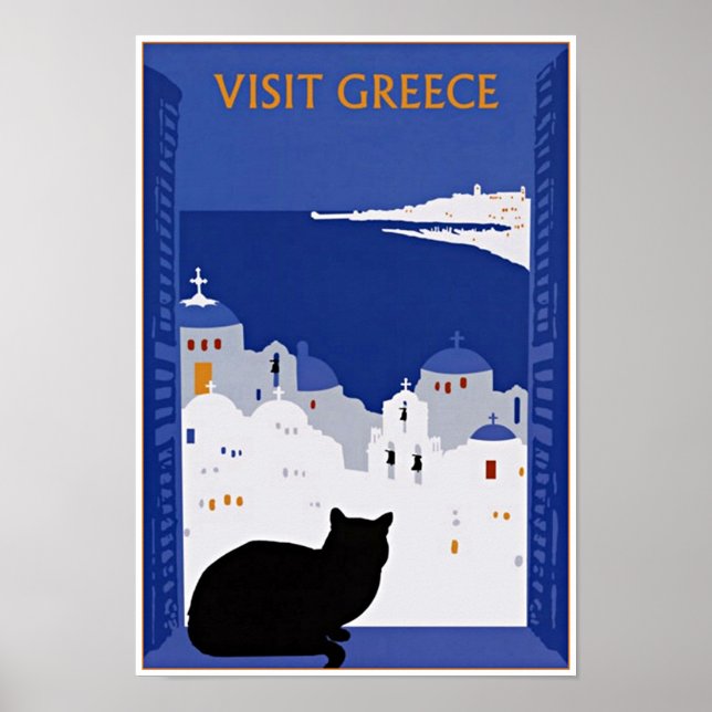 Visit Greece, Santorini Vintage Travel Poster (Front)