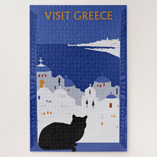 Visit Greece, Santorini Vintage Travel Poster Jigsaw Puzzle