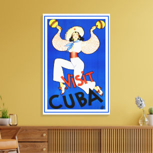 Visit Havana, Cuba, Vintage Travel Poster Maracas Canvas Print