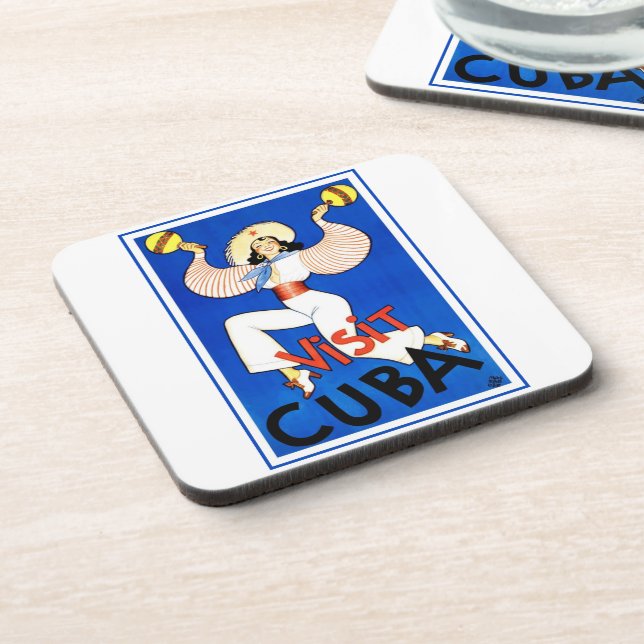 Visit Havana, Cuba, Vintage Travel Poster Maracas Coaster (Left Side)