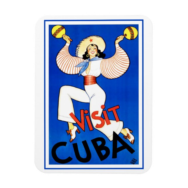 Visit Havana, Cuba, Vintage Travel Poster Maracas Magnet (Vertical)