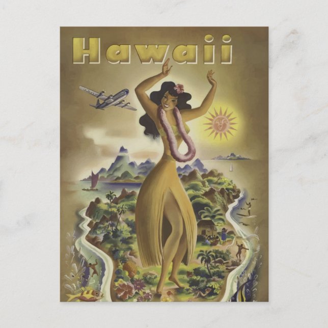Visit Hawaii - Vintage travel Postcard (Front)