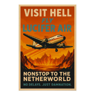 Visit Hell – Fly Lucifer Air Vintage Travel Poster
