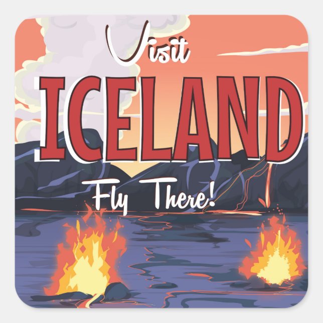 Visit Iceland vintage travel poster Square Sticker (Front)