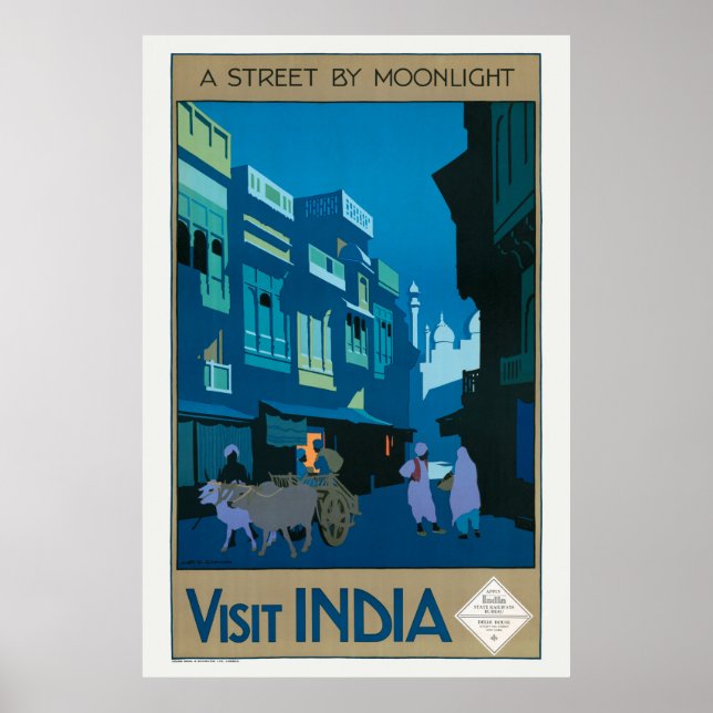 Visit India A Street by Moonlight Travel Poster (Front)