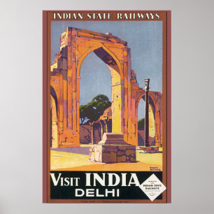 Visit India Delhi Vintage Travel Poster