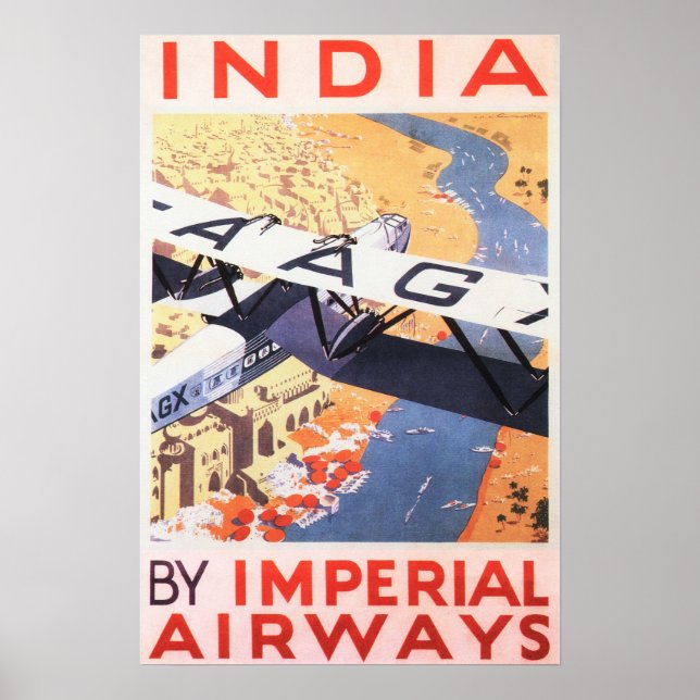 Visit INDIA Imperial Airways Vintage Travel Poster (Front)