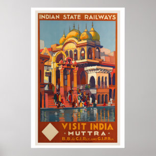 Visit India Indian State Railways Vintage Travel Poster