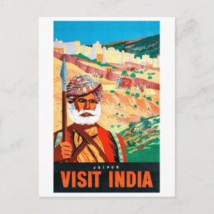 Visit India, Jaipur, the man on guard. Postcard