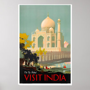 Visit India Taj Mahal Unesco Vintage Travel Poster