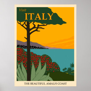 Visit Italy, The Beautiful Amalfi Coast Travel Poster