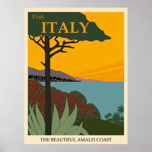 Visit Italy, The Beautiful Amalfi Coast Travel Poster (Front)