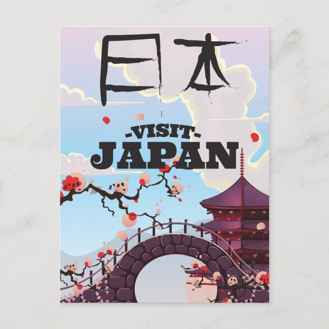 Visit Japan retro travel poster. Postcard (Front)