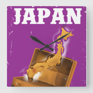 Visit Japan vintage travel poster Square Wall Clock