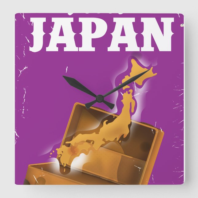 Visit Japan vintage travel poster Square Wall Clock (Front)