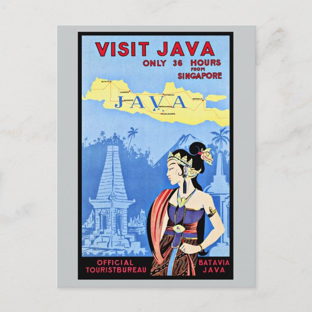 Visit Java Indonesia From Singapore Vintage Postcard (Front)