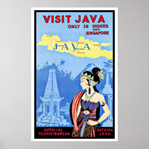Visit Java Indonesia From Singapore Vintage Poster