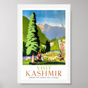 Visit Kashmir India Vintage Travel Poster