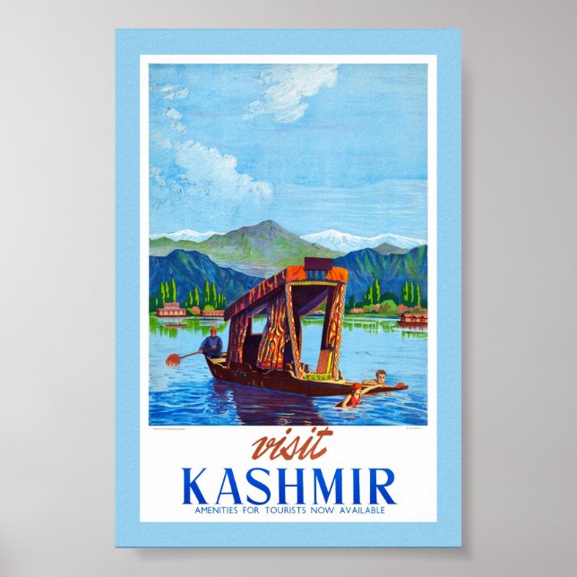 Visit Kashmir Vintage Poster Restored (Front)