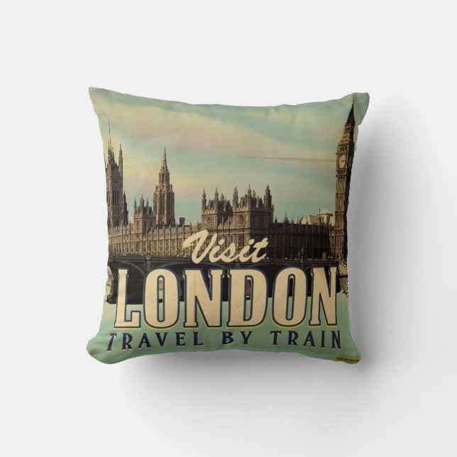 Visit London vintage poster Cushion (Front)