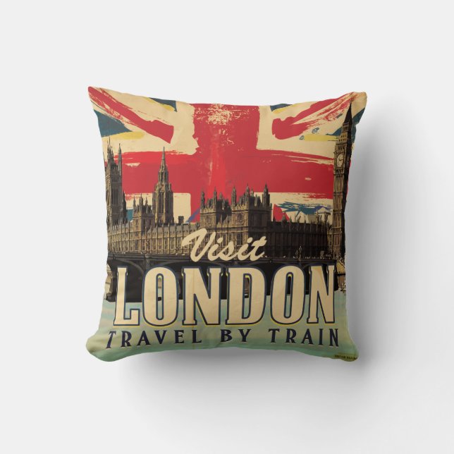 Visit London vintage poster Cushion (Front)