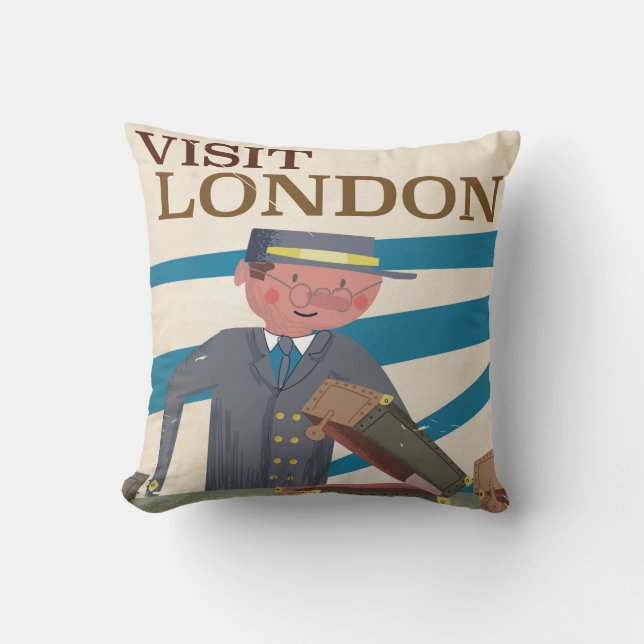 Visit London vintage travel poster art Cushion (Front)