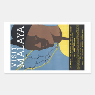 Visit Malaya Malaysia Railways Vintage Rectangular Sticker
