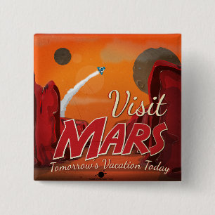 Visit Mars Vintage Poster 15 Cm Square Badge