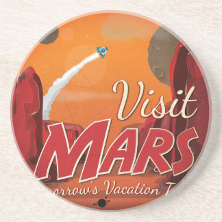 Visit Mars Vintage Poster Coaster