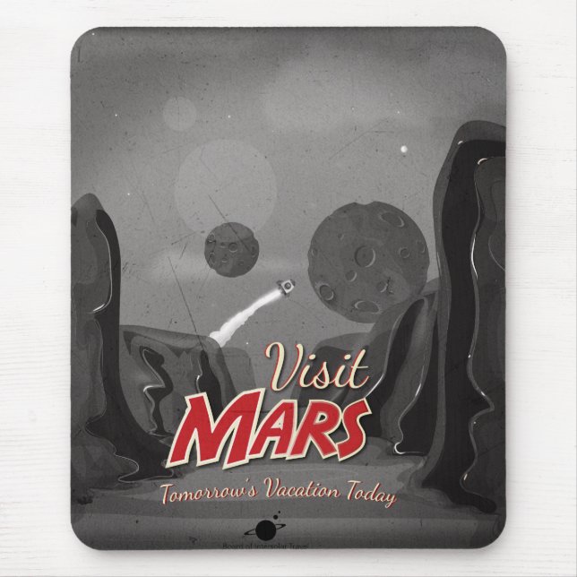 Visit Mars Vintage Poster Mouse Mat (Front)