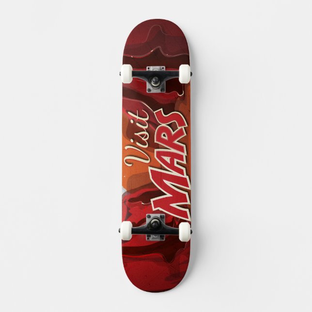 Visit Mars Vintage Poster Skateboard (Front)