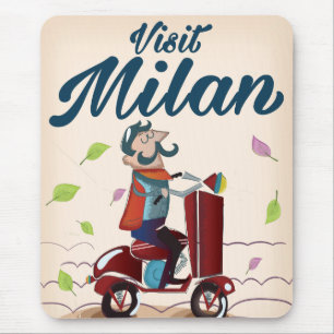Visit Milan cartoon vintage travel poster Mouse Mat