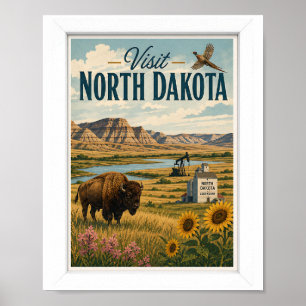 Visit North Dakota Travel Vintage Poster