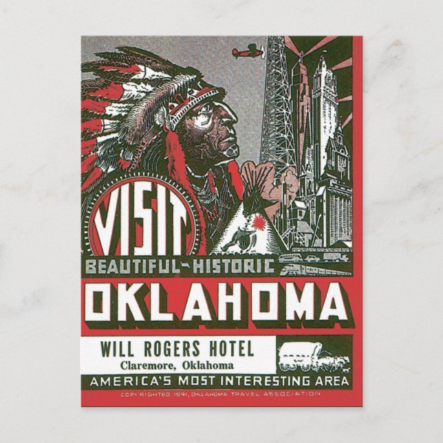 Visit Oklahoma Vintage Travel Poster Artwork Postcard (Front)