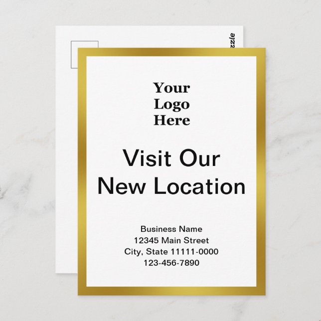 Visit Our New Location Gold White Business Logo Postcard (Front/Back)