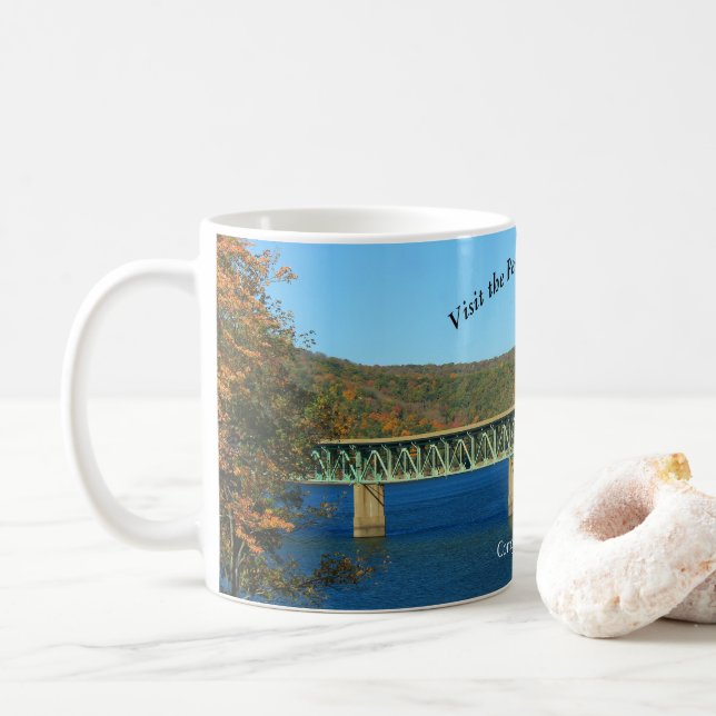 Visit PA Wilds Picturesque Souvenir Casey Bridge Coffee Mug (With Donut)