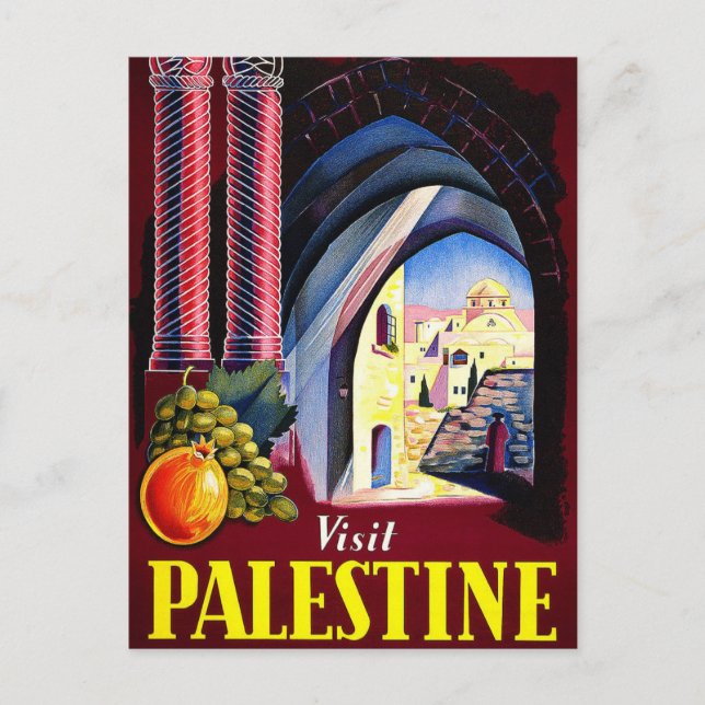 Visit Palestine Holy Land Vintage Travel Art Postcard (Front)