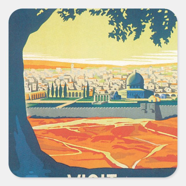 Visit Palestine Vintage Travel Poster Square Sticker (Front)