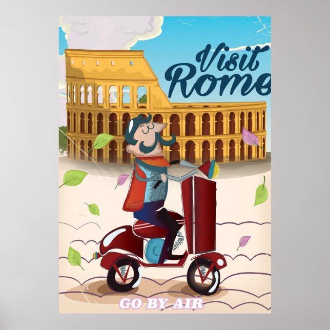 Visit Rome cartoon travel poster (Front)