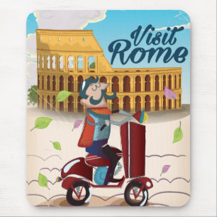 Visit Rome cartoon travel poster Mouse Mat